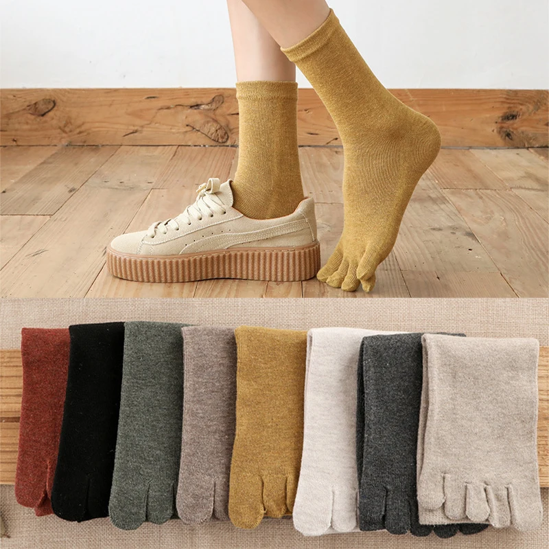 5 Pairs Socks Women's Five Finger Cotton Socks Solid Breathable Soft Warm Separate Toe Elastic Short Harajuku Socks with Toes