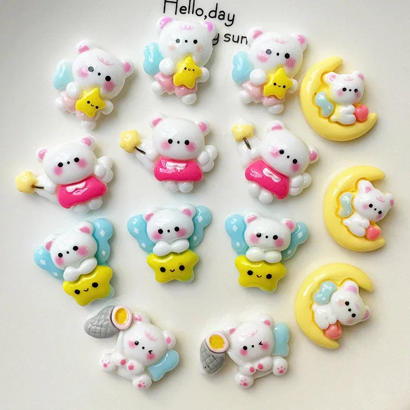 5 шт. милый белый медведь луна звезда серия мультяшные подвески из смолы с плоской