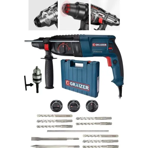 Немецкий молоток Graizer 3000 Вт, молоток Hilti, дрель, металлические редукторы + 10 бит + запасной патрон