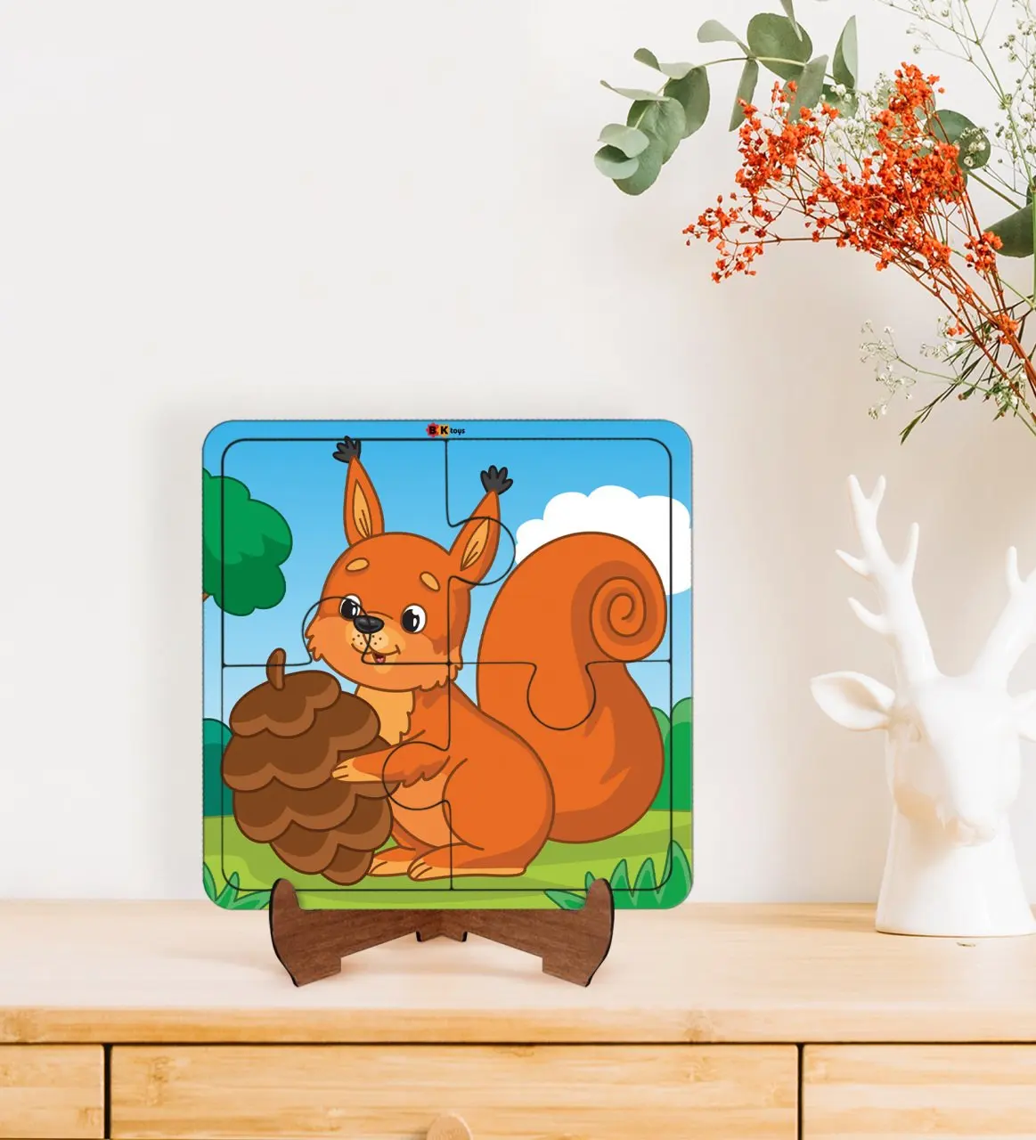 

BK Toys Children For 2 si Educational-Tutorial Wooden 4 in 1 Piece Jigsaw Puzzle Frame Model 29