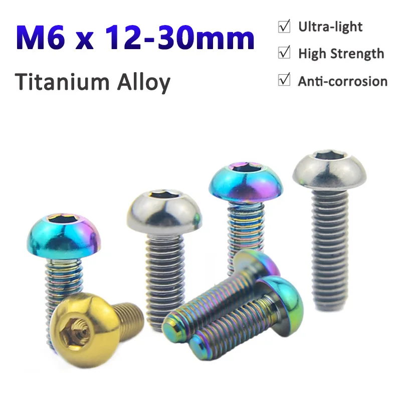 

1pc M6*12 16 20 25 30mm Titanium Alloy Allen Bolts Half Round Button Head Hex Socket Screw for Bicycle Cycling Refit Repair