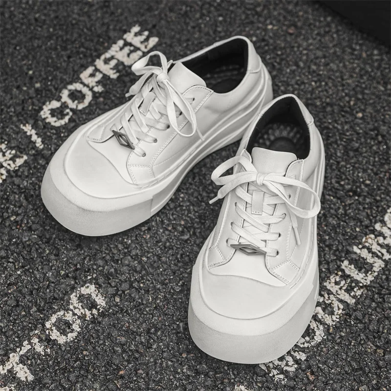 White Shoes Fashionable Thick-Soled Height Increasing British Retro Distressed Casual for Lovers Men and Women Sa...