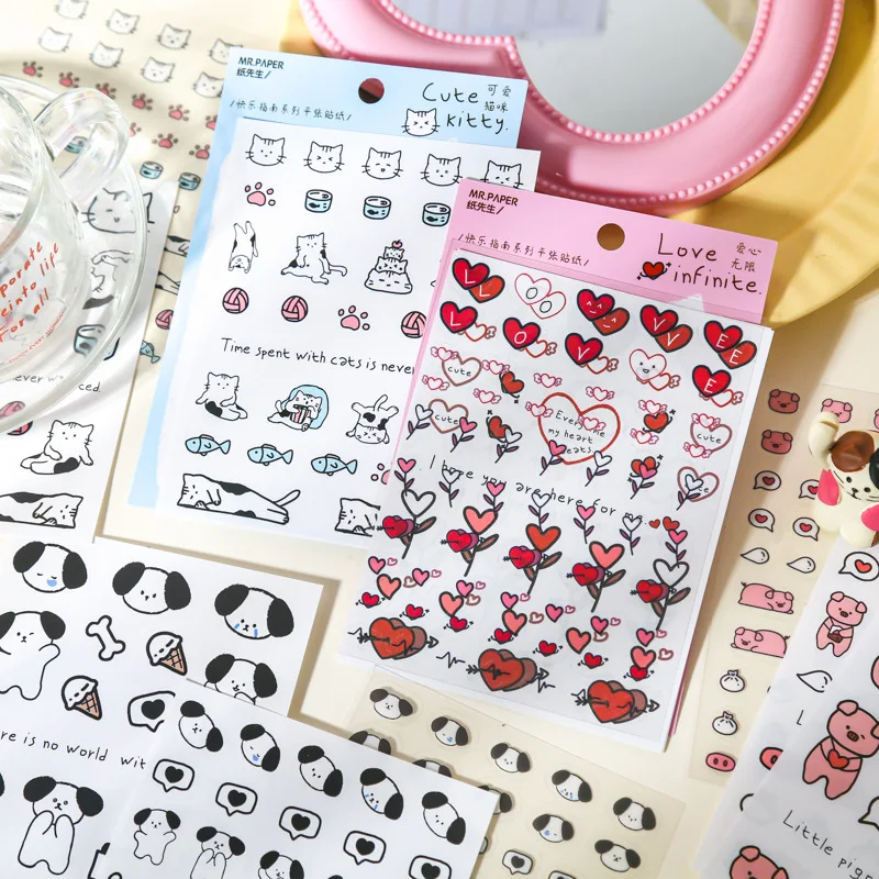 

3 Pcs/Set Cute Flat Sticker Cartoon Korean Style DIY Scrapbooking Journaling Diary Decoration Decal Kpop Idol Photo Decor