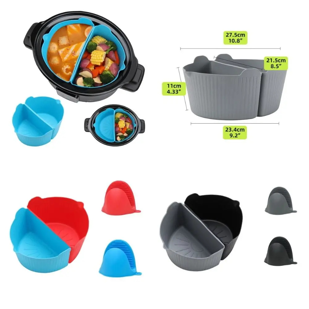 

4pcs Reusable Silicone Divider with Anti-scalding Clip Slow Cooker Liners Oval Slow Cookers Mats