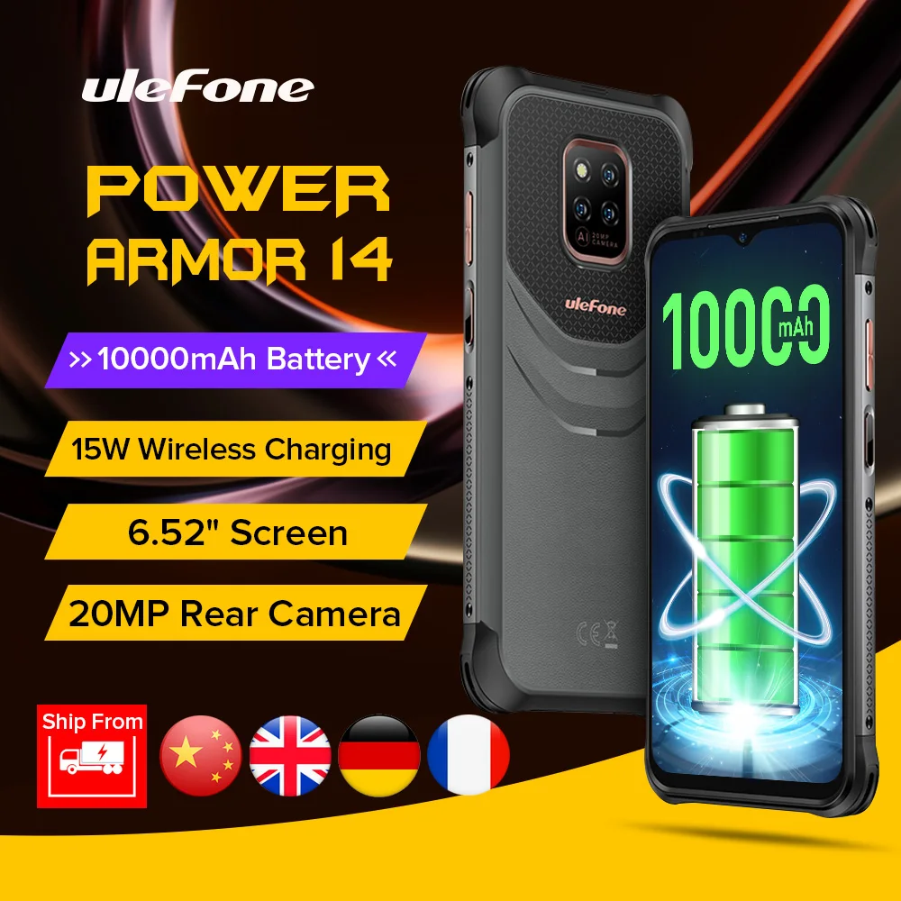 Global Version Ulefone Power Armor 14 Rugged Phone 10000mAh Android 11 2.4G/5G WLAN cellphone NFC Smartphone Wireless charging
