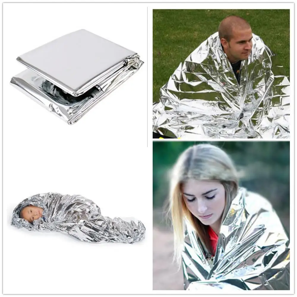 

Outdoor Emergency Blanket Camping Hiking Windproof Waterproof Foil Thermal Blanket Portable Survive First Aid Military Mat Pad