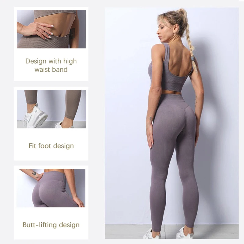 2/3 Pcs Women Seamless Yoga Suits Set Sportswear Gym Workout Wear Short Bra Leggings Tops Long Sleeves Yoga Wear