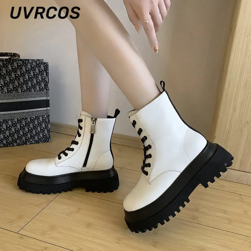 

Motorcycle Boots Autumn and Winter Thick Bottom Plus Women Short Boots Mid-tube Low-heeled Women Shoes Fashion British Style New