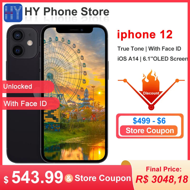 Разблокированный смартфон Apple iPhone 12 64 ГБ/128 Гб ПЗУ сканер лица OLED экран 6 1 дюйма A14