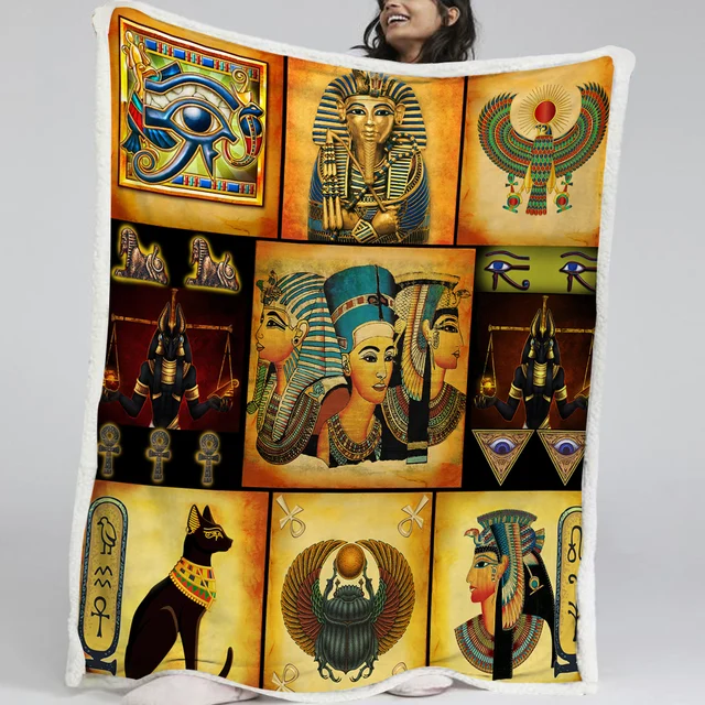 BlessLiving Ancient Egypt Culture Pattern Sherpa Fleece Blanket Mysterious Symbol Eye Of Horus Blanket For Sofa Bed Dropshipping 1