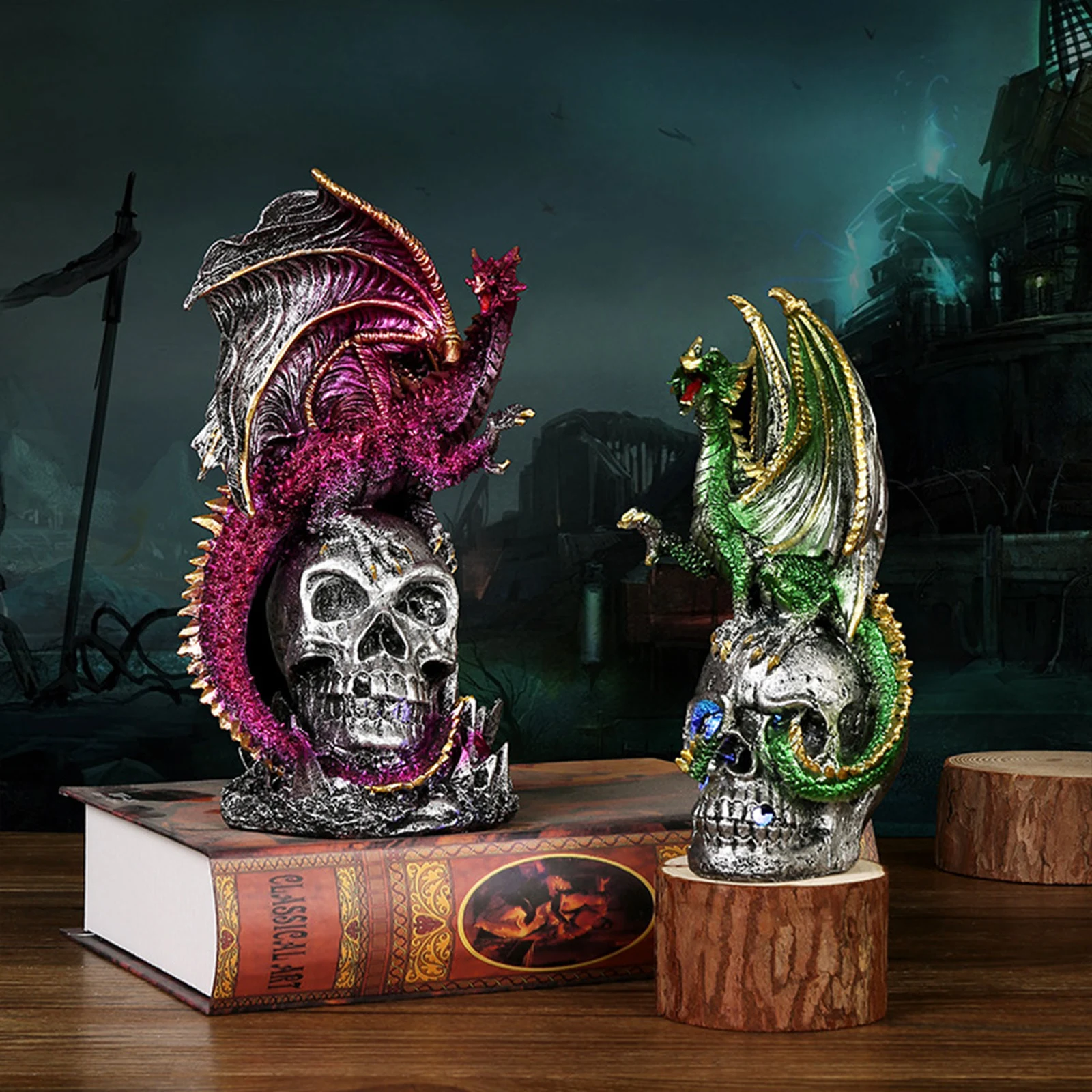 

Battle Dragon Resin Ornament Flying Dragon Skeleton Led Lighted Decorations Suitable For Desktop Living Room Hallway Decoration