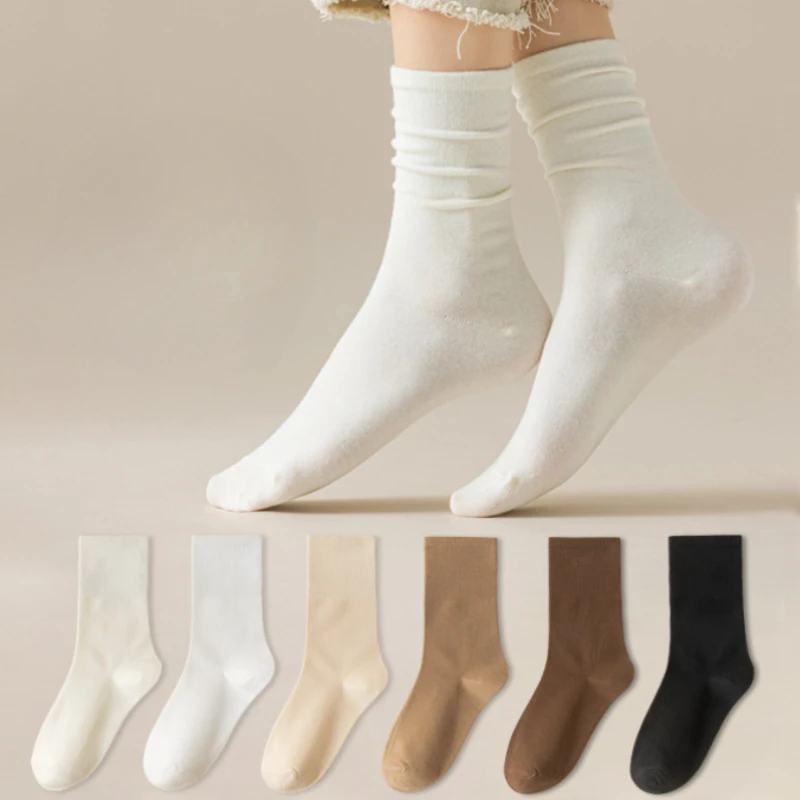 

Носки хлопковые трикотажные однотонные, свободные длинные Повседневные Дышащие, короткие, черные белые, 5 пар в комплекте, на весну-осень