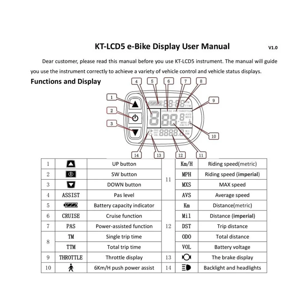 

E-Bike Display Display Gear Setting KT-LCD5 Onboard Smart Power Speedometer Vehicle Boosting 24V 36V 48V Brand New