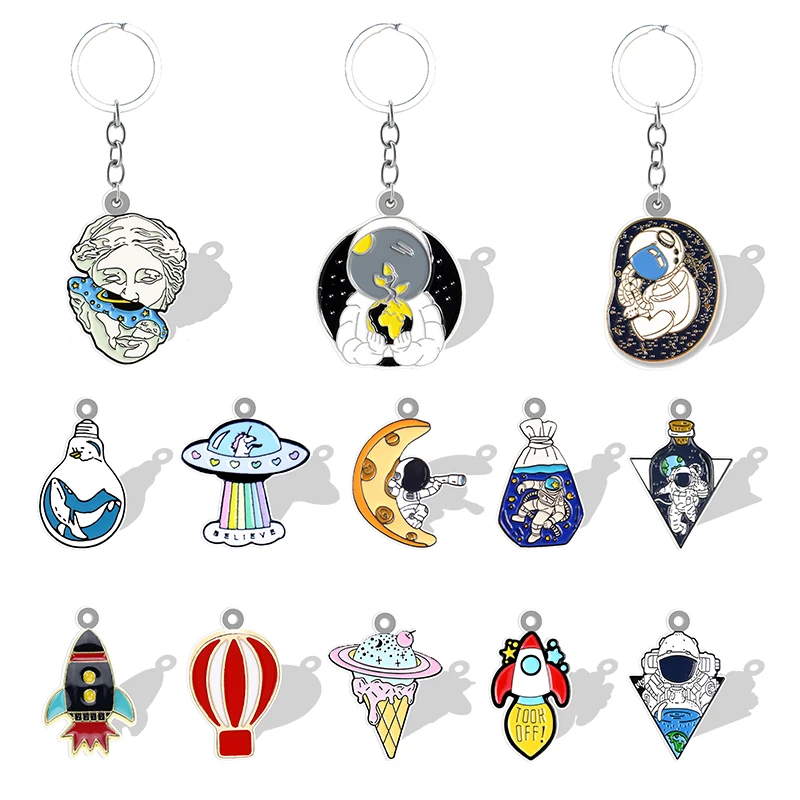 

Acrylic Resin Universe Pendant Keychain spaceship astronaut rocket UFO planet spacecraft 2D models Jewelry NEW QHX89
