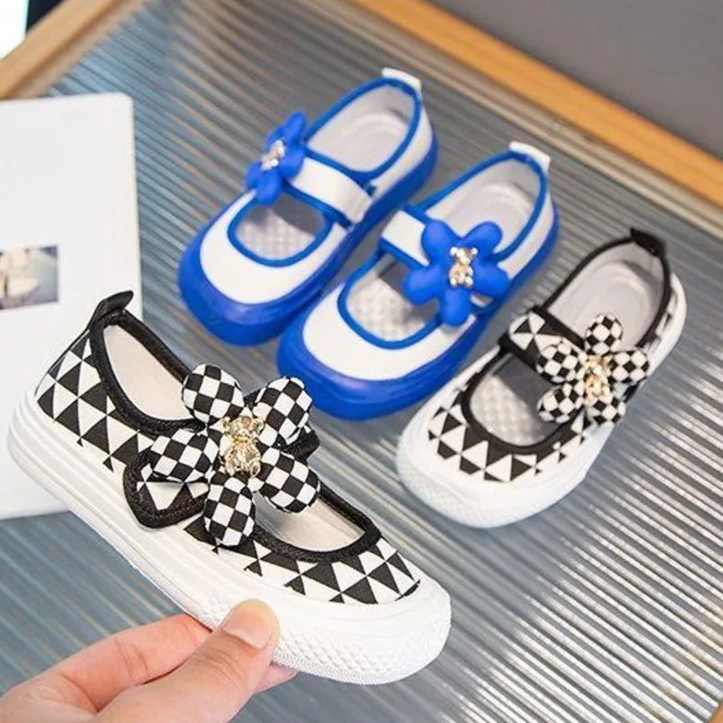 

Кроссовки Детские с цветочным рисунком, холщовые, Нескользящие, дышащие, на липучке, для школы, весна-осень