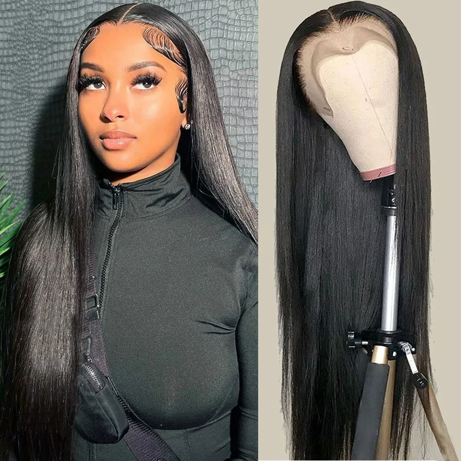 DOMINO 13x4 Straight Lace Front Human Hair Wigs Remy Brazilian Transparent Bone Straight 30 Inch 4x4 Lace Closure Wig For Women