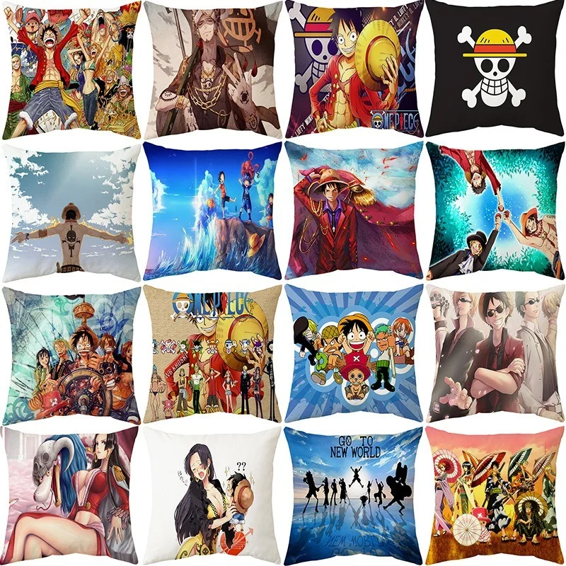 

45*45 Anime Cartoon One Piece No pillow core polyester peach skin Pillowcase Cushion Cover for Sofa Home Car Decor Pillow Case