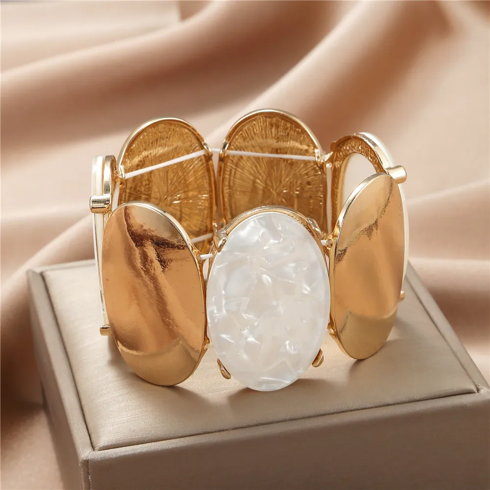 

Wide Gold Alloy White Shell Bracelets Bangles Jewelry for Women Bridal Party Bohemia Gold Shell Adjustable Big Bracelets
