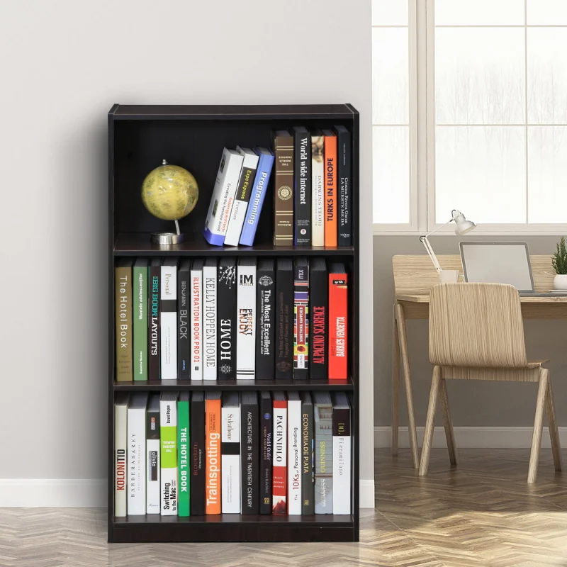 

Furinno Basic 3-Tier Bookcase Storage Shelves, Dark Walnut bookshelf organizer library furniture