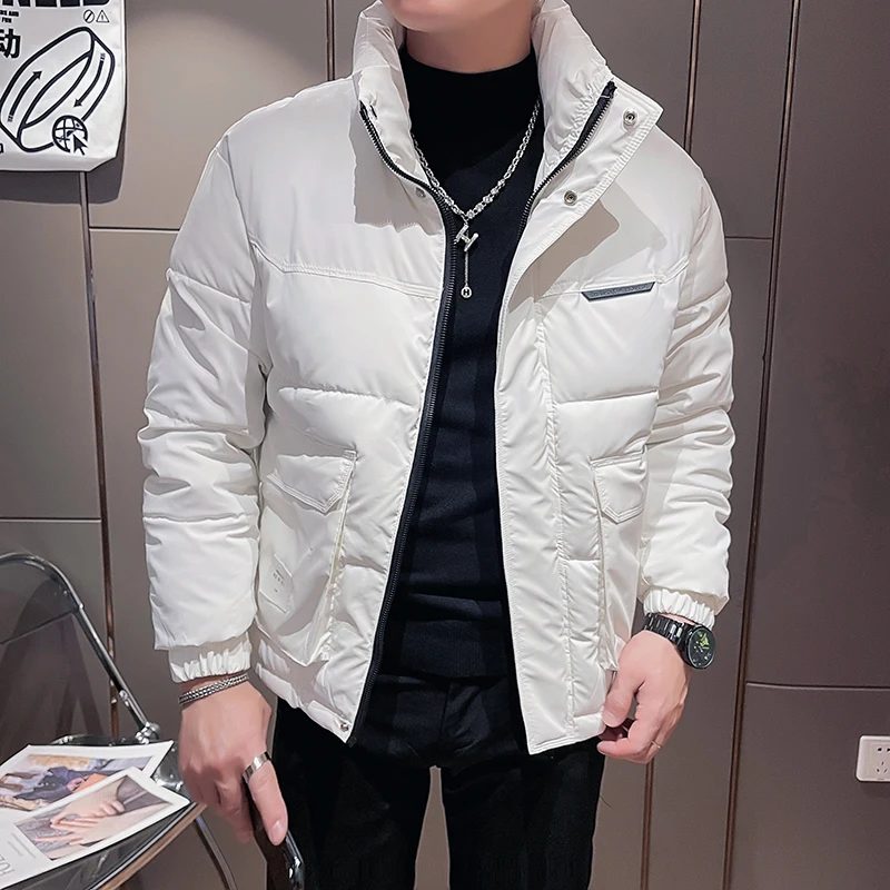2022 Winter Solid Color Men's Parkas Coats Fashion Stand Collar Jackets Thicken Warm Zipper Jackets Hiphop Overcoat Streetwear