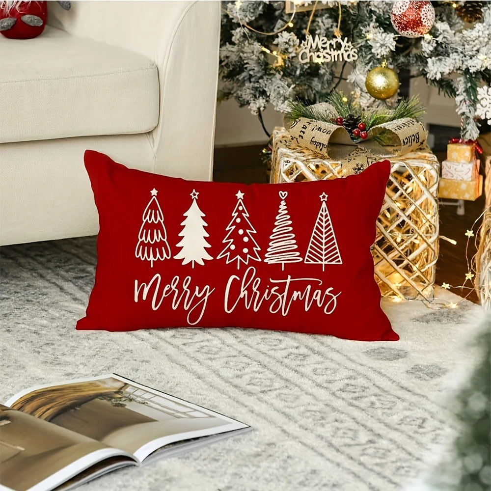 

Красный новогодний чехол для подушки из полиэстера