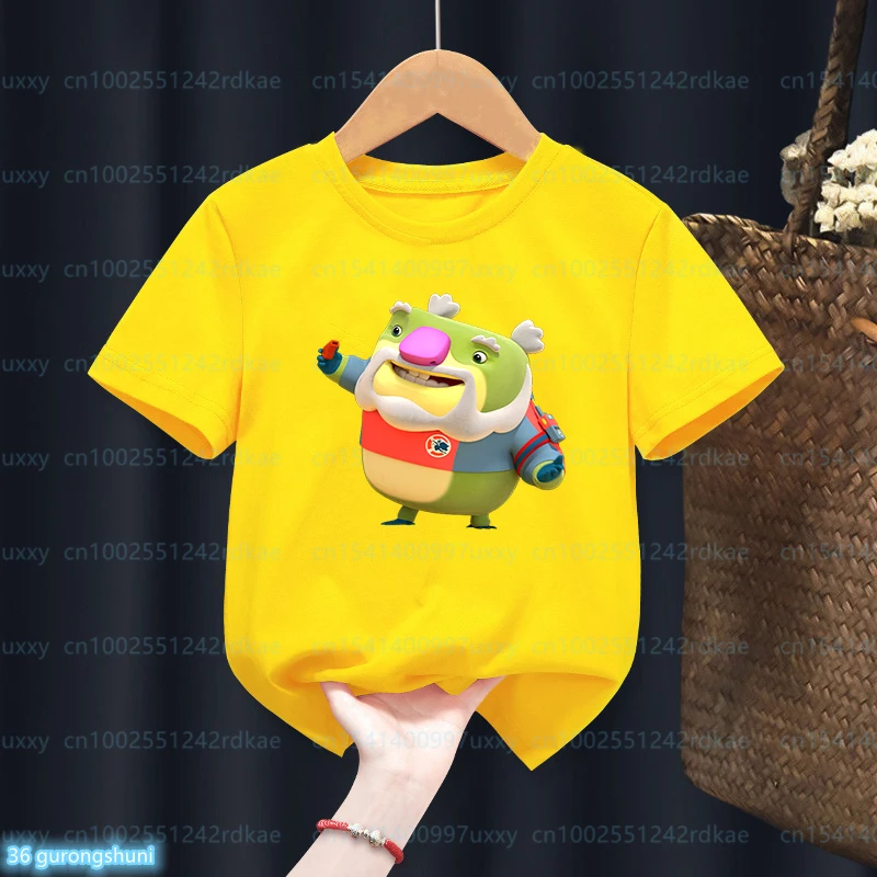 

New Children'S Tshirts Cartoon Kangaroo Beach Anime Print Boys T-Shirts Fashion High Quality Boy Clothes Yellow Shirt Tops