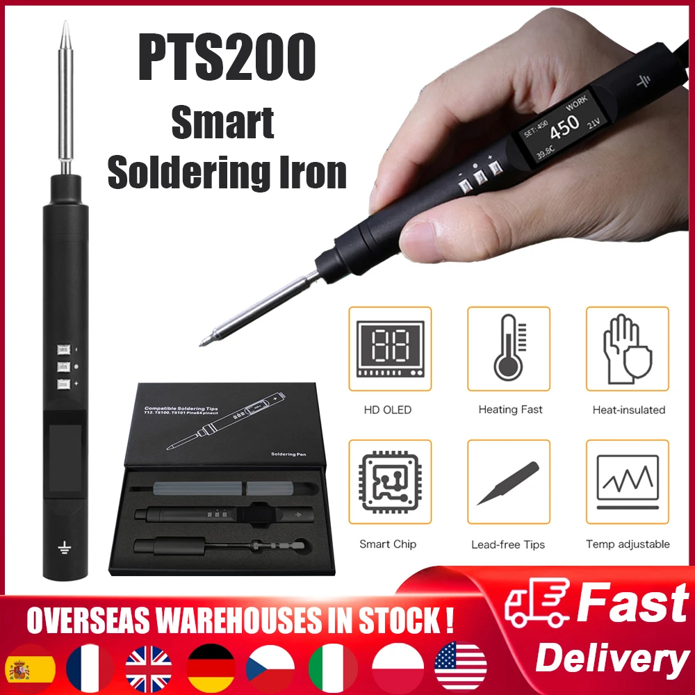 

PTS200 Smart Electric Soldering Iron 65W 50-450℃ Adjustable PD2.0/QC3.0 Type-C Soldering Station For T12/TS Series Soldering Tip