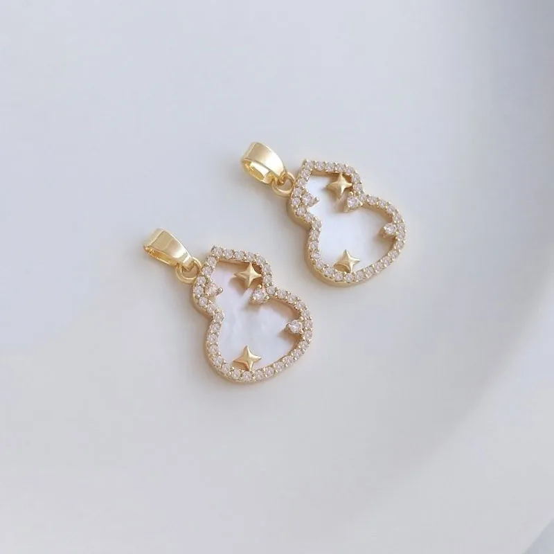 

1PCS 14K Gold Filled 12.5*17mm Inlaid Zircon Gourd Pendant DIY Handmade Accessories Necklace Bracelet Inlaid Fritillaria with