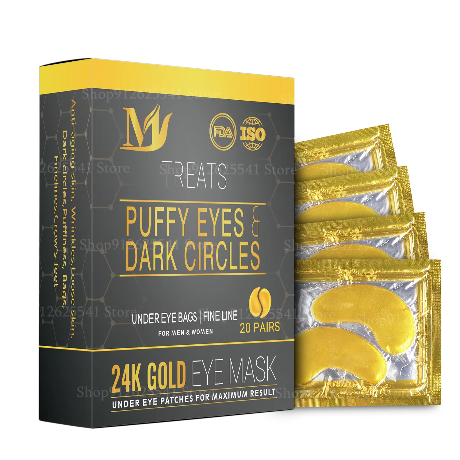 

20Pairs/box 24K Gold Collagen Eye Mask Patches Puffy Eyes and Dark Circles Treatments Reduce Wrinkles and Fine Lines Undereye
