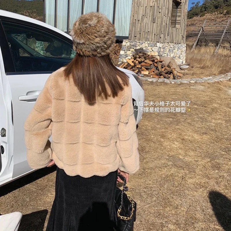Autumn and winter 2022 Korean version of famous lady style mink fur coat feminine loose short rabbit fur coat trend