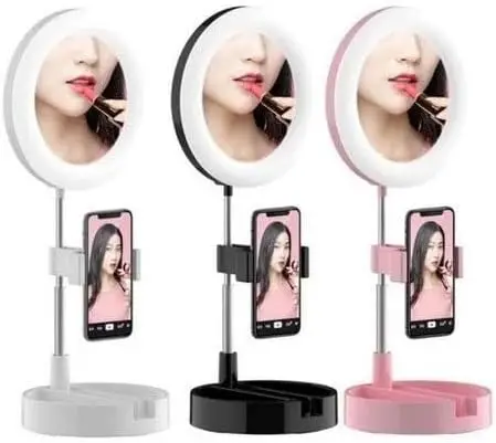 

NEW Espelho com Led 6 Polegadas com Suporte para Celular (Rosa)