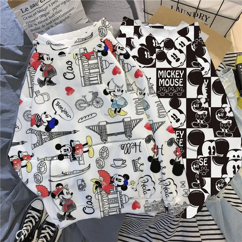 

Disney Hoodie Mickey Minnie Mouse Sweatshirt Cartoon Top Long Sleeve Pocket Sweatshirt Fashion Pullover Oversized Men and Women