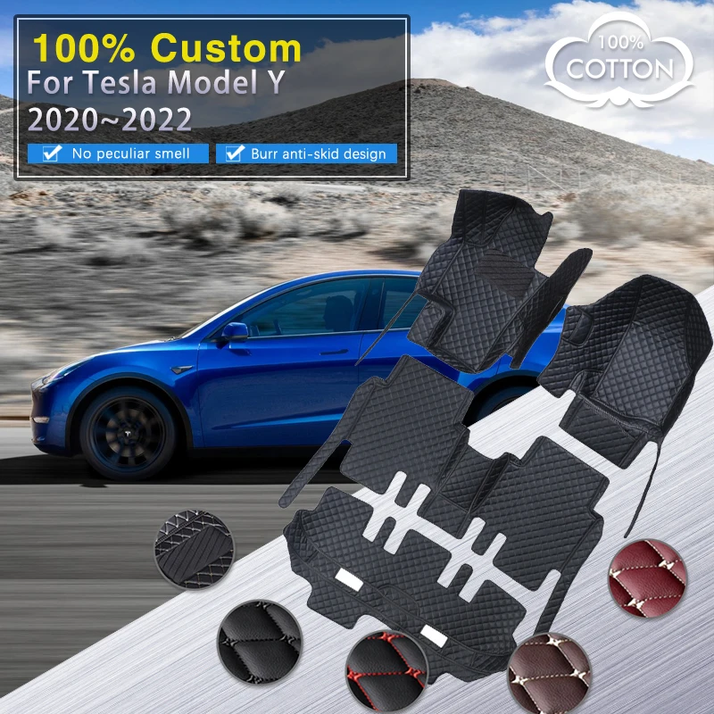 

Car Floor Mats For Tesla Model Y 7 Seat 2020 2021 2022 Leather Mat Set Auto Interior Parts Floor Pad Rug Carpet Car Accessories