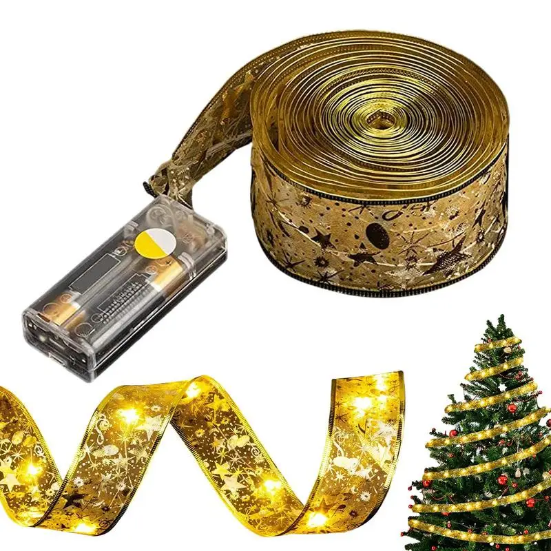 

Christmas Ribbon Lights String With 50 Or 100 Led Lights Battery Powered Copper Wier Ribbon Lights LED Decoration With 8 Light