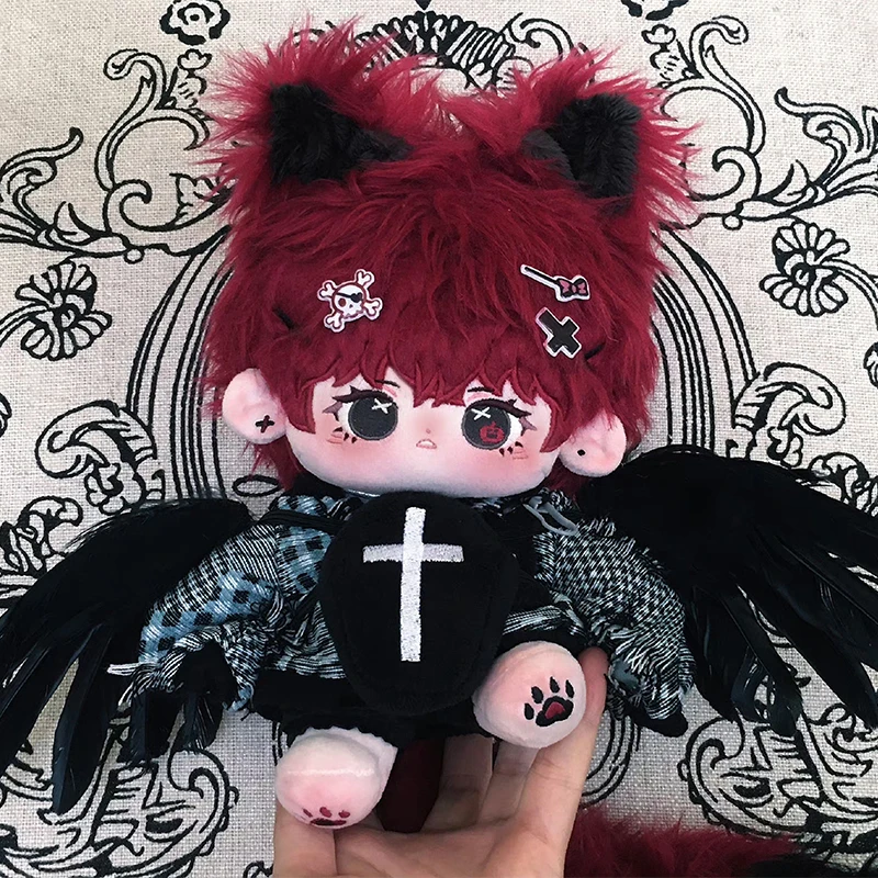 

Gothic Demon Cat 20cm Red Hair Monster Plush Stuffed Doll Body Dress UP Cotton Plushie With Ear Tail Pillow Mascot Xmas Gift
