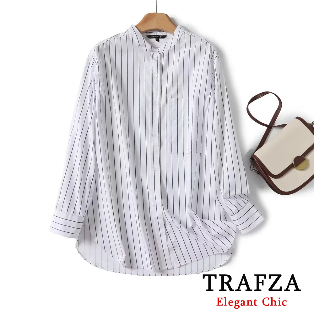 Рубашка женская хлопковая в полоску на пуговицах с длинным рукавом