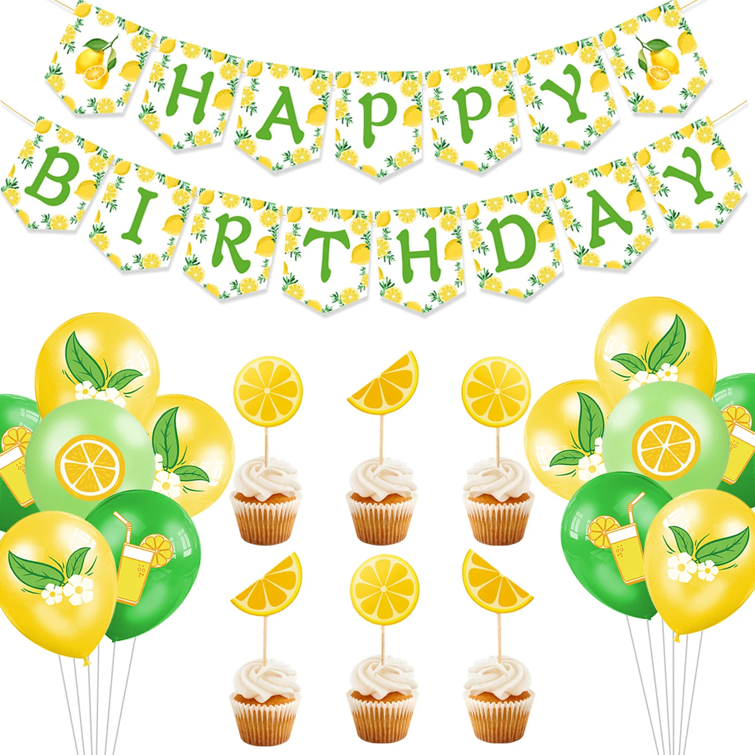 

Funmemoir Fresh Lemon Theme Birthday Party Decoration Fruit Banner Yellow Green Juice Balloons Lemon Cake Topper Party Supplies