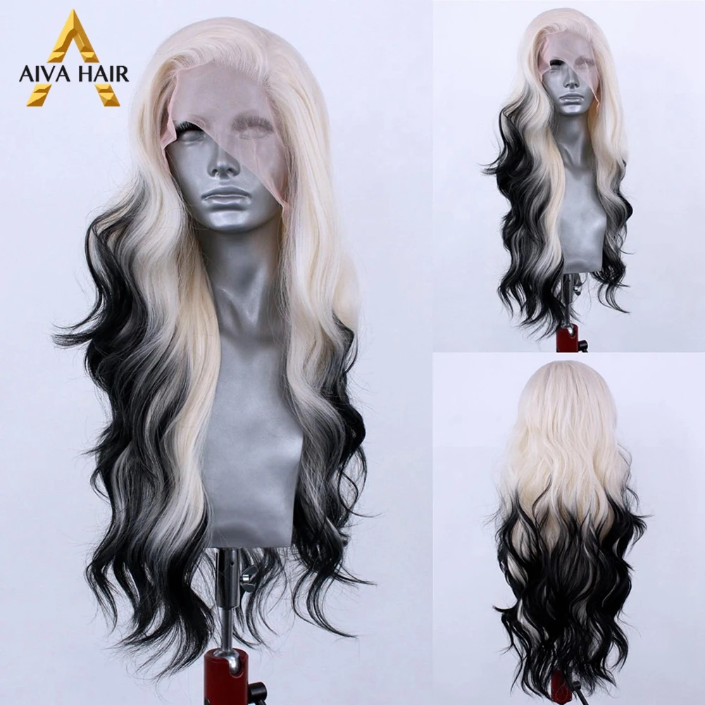 White Black Synthetic Lace Front Wig Wavy Heat Resistant Synthetic Hair Lace Wigs Aiva Drag Queen Wigs For Black Women