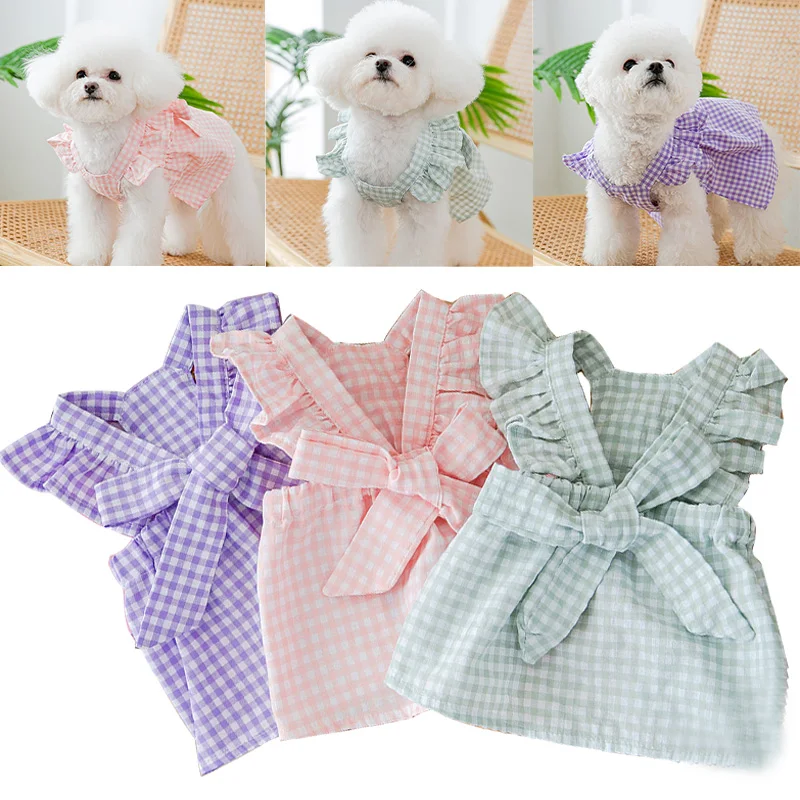 

Pet Dog Plaid Dress Summer Cute Bow Tie Princess Skirt Dog Cat Small Fresh Dress For Puppy Medium Large Dog Pet Vest Clothing