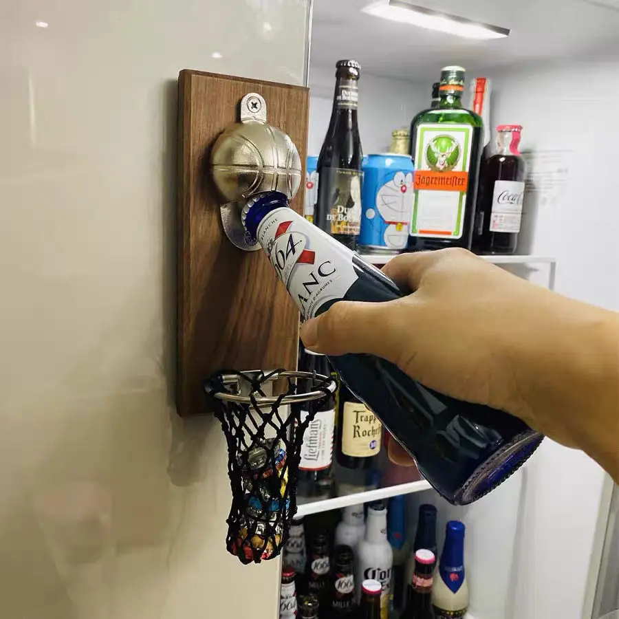 

Homeware Net Red Basketball Wall Mounted Refrigerator Magnet Sticker Bottle Opener Starter Soft Basket Picker Cap