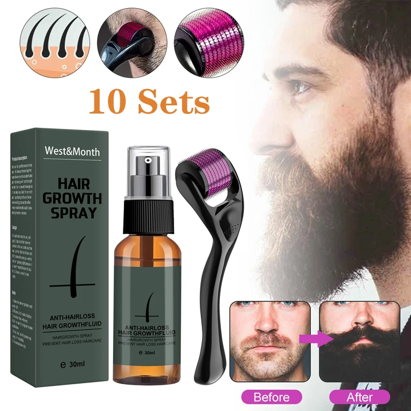 

10 комплектов, натуральные, для мужчин, для роста бороды, эссенция, спрей для выпадения волос, для лечения мужчин, Т-кондиционер, уход за ухоже...