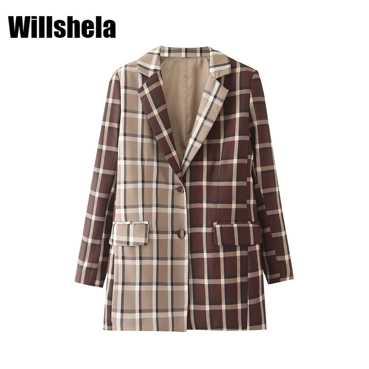 

Willshela Women Fashion Plaid Patchwork Single Breasted Blazer Vintage Long Sleeves Notched Neck Female Suit veste femme