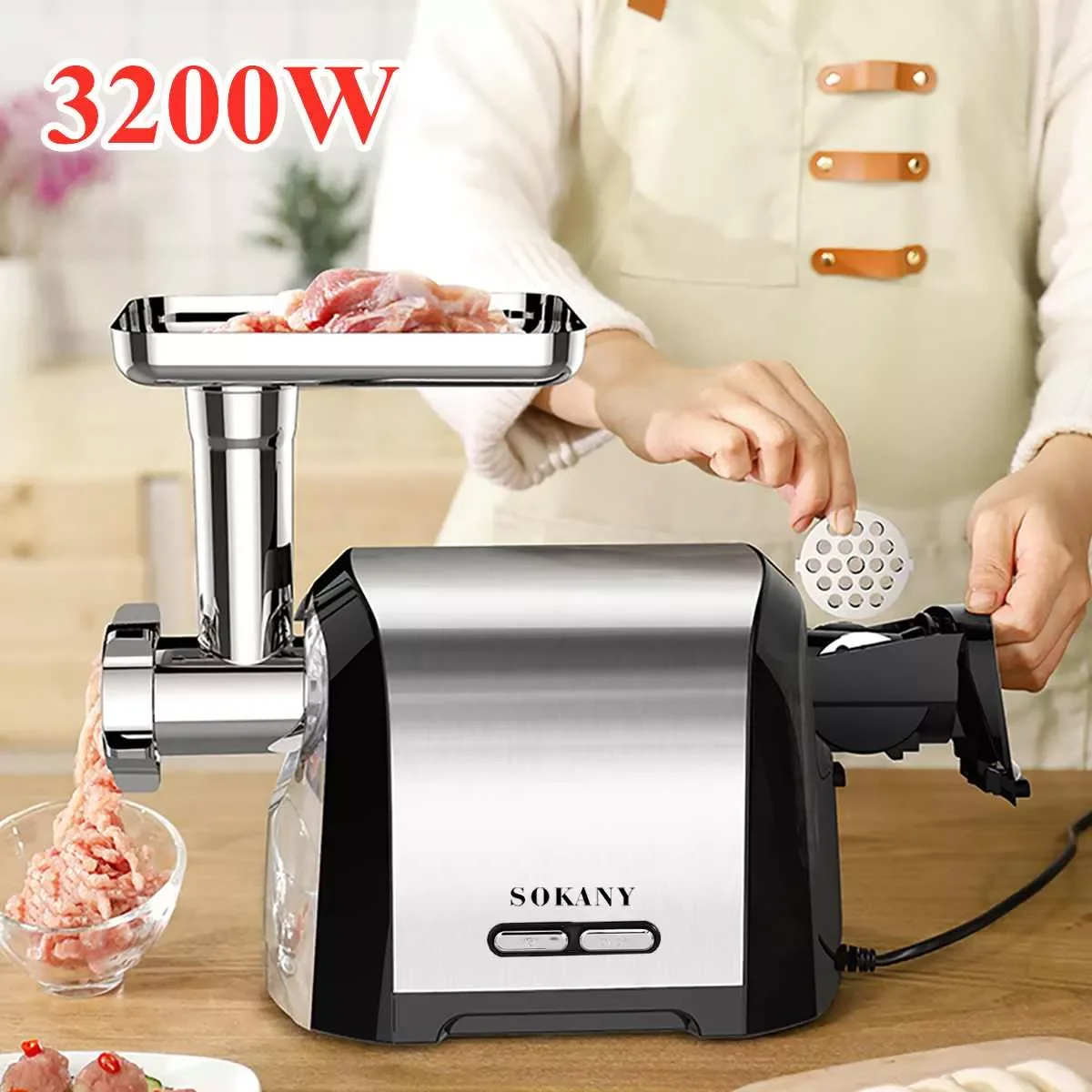 

3200W Electric Meat Grinders Stainless Steel Powerful Electric Grinder Sausage Stuffer Meat Mincer Home Kitchen Food Processor