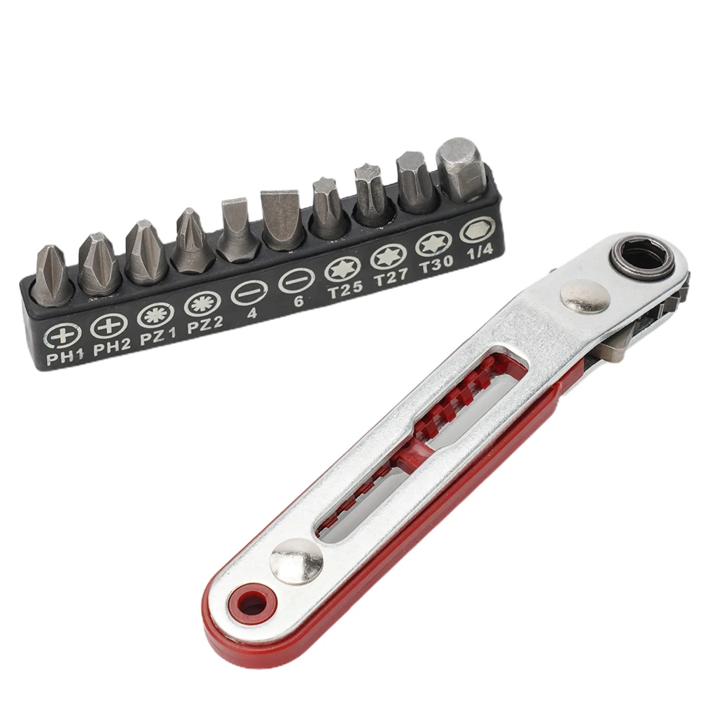 

Ratchet Wrench Screwdriver 1/4 Bit Angled Adapter Drive Socket Hex Bit Dual-Drive Head Ratchet Wrench Adjustable With Bit