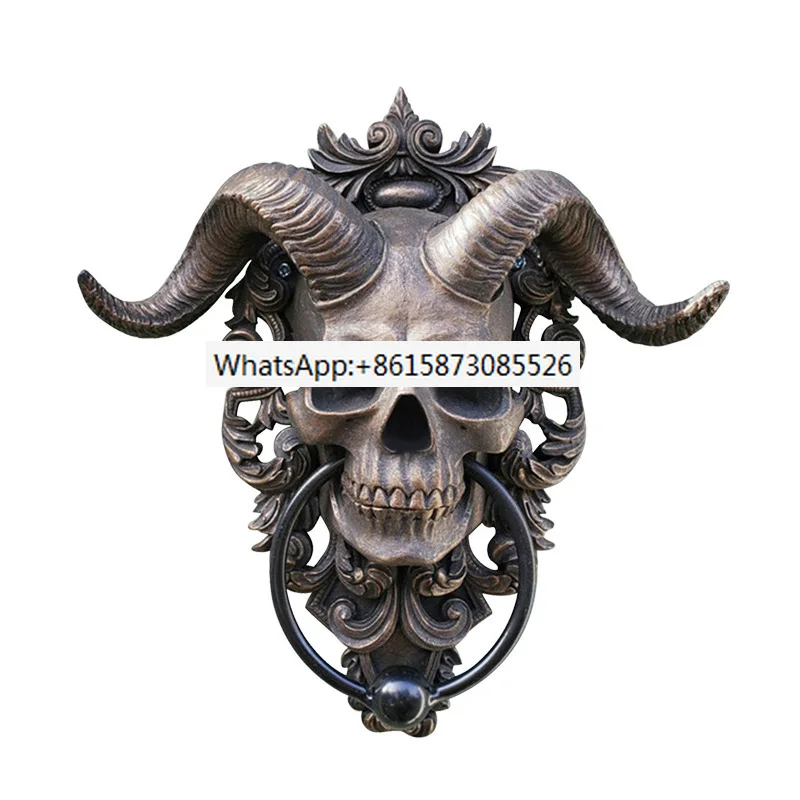

Cross border Skull Sheep Head Wall Decoration Pendant Door Ring Resin Decoration Punk Satan Skull Sheep Head Wall Decoration