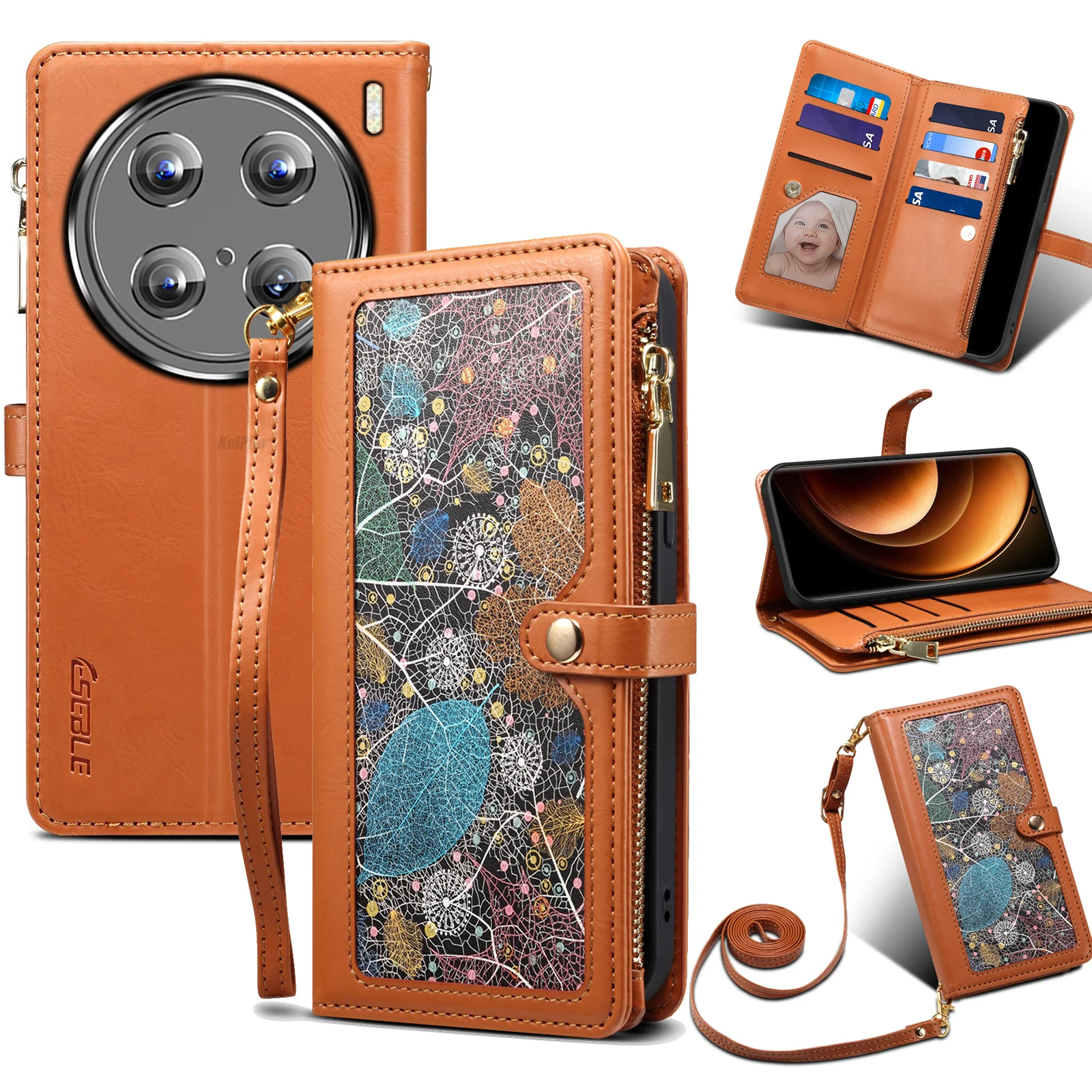 Кожаный флип-чехол с цветочным рисунком для Vivo X100 Ultra X100Ultra чехол-кошелек