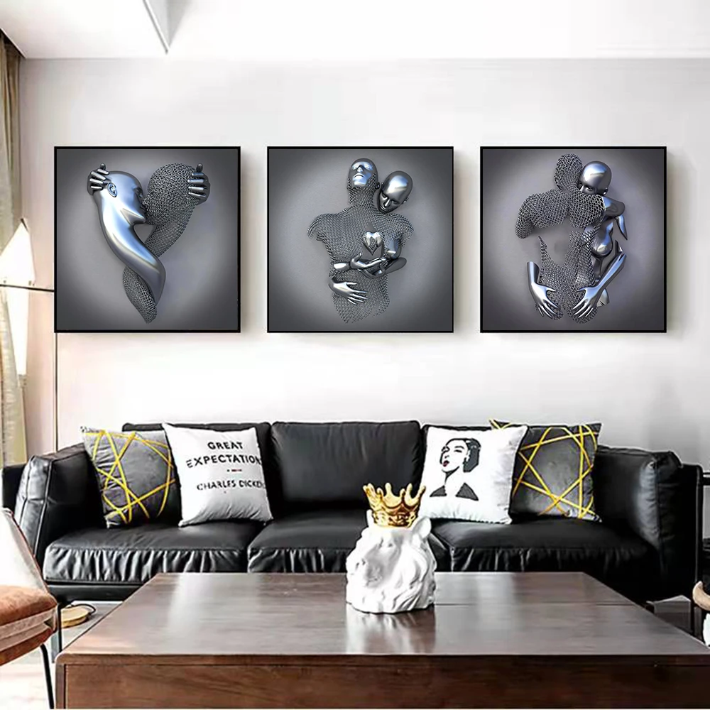 

Modern Home Decoration Paintings Metal Figure Statue Art Canvas Painting Romantic Posters Prints Wall Picture Living Room Decor