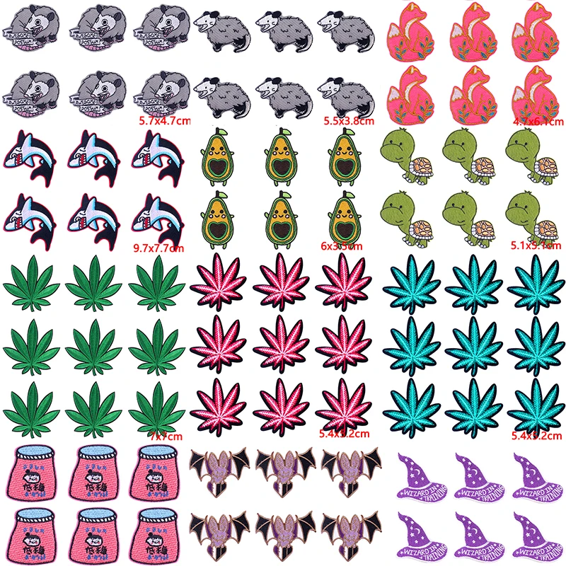 

10 шт./лот, оптовая продажа, вышитые листья, патчи для одежды, наклейка, Мультяшные животные, патчи с утюгом, нашивки для одежды, швейные патчи