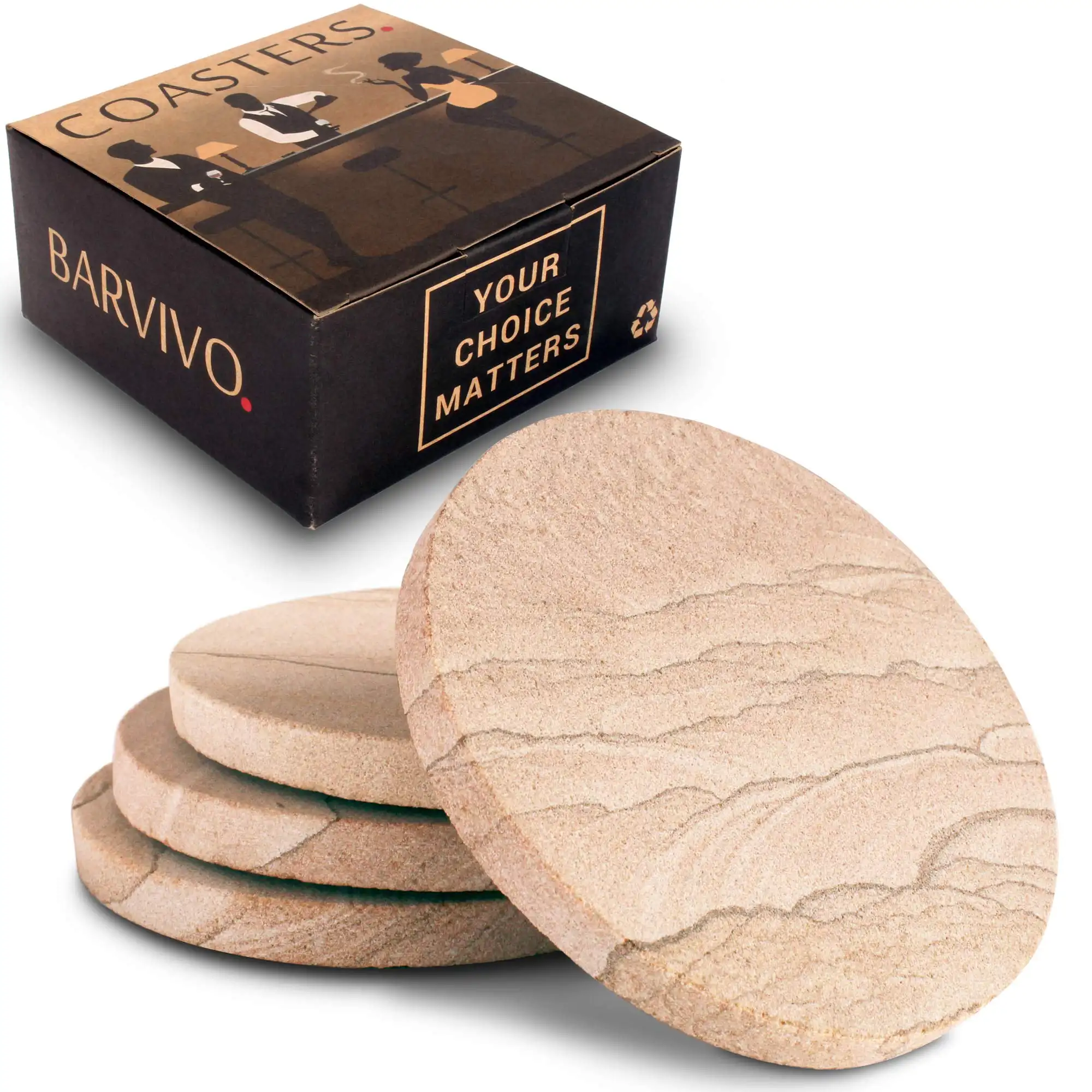 

Natural Sandstone Coasters for Drinks Absorbent - Set of 4