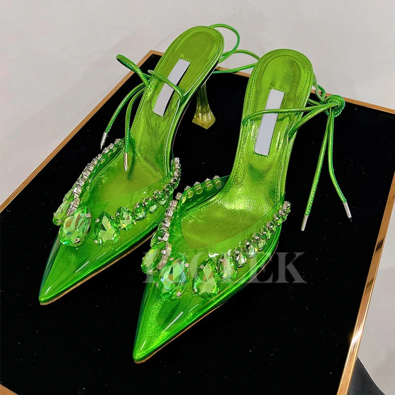 

Туфли женские прозрачные на высоком каблуке, пикантные сандалии с прозрачным верхом, украшенные кристаллами, выбеливающие, лето 2023